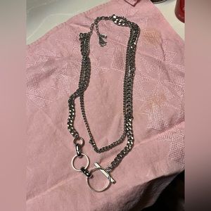 Silver flat double chain circle necklace